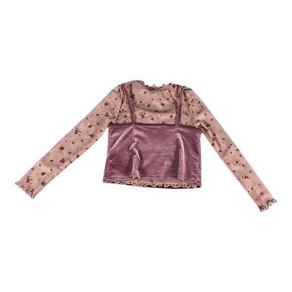 Old Navy 2-In-1 Velvet Cami and Printed Sheer Top For Girls Size Small 6-7 - Picture 2 of 5